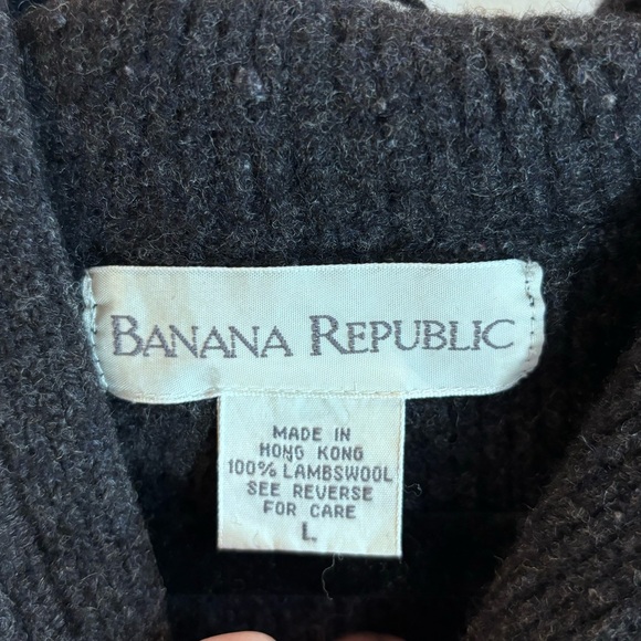 BANANA REPUBLIC Sz L Sweater Hooded Front Hoodie Style Pocket 100% Lambswool - Picture 3 of 5